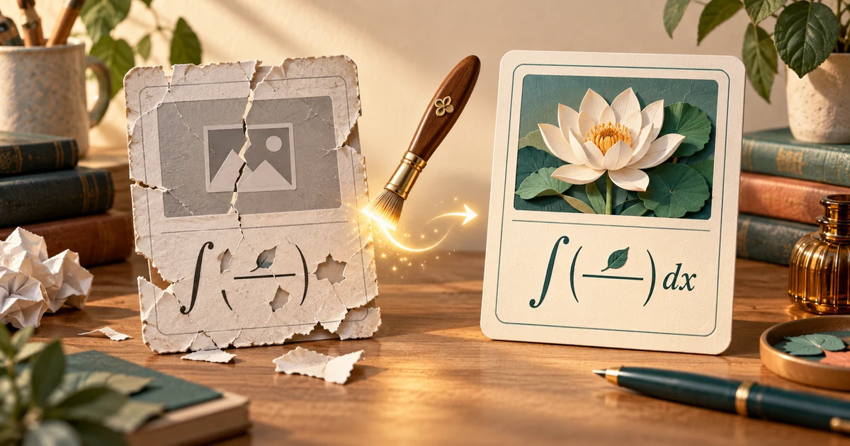 Una flashcard con un icono de imagen rota junto a la misma tarjeta mostrando la imagen cargada correctamente tras el arreglo