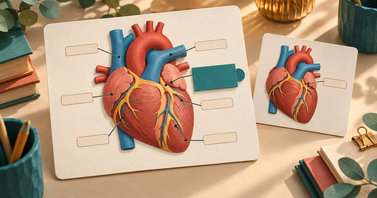Un diagrama de anatomía con una parte etiquetada oculta detrás de un recuadro, lista para revelarse como respuesta de una flashcard